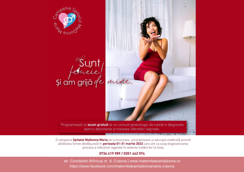 Spitalul Madonna Maria Craiova oferă gratuit consultații ginecologice și analize specifice, în luna femeii prin campania ,,Sunt femeie și am grijă de mine!”